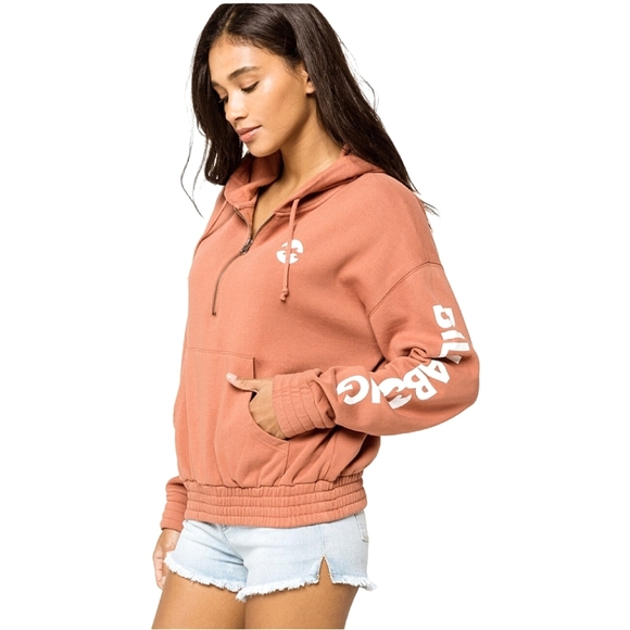 Billabong Tops - Billabong Dunes Day Half Zip Crop Hoodie, Size M, Orange/White